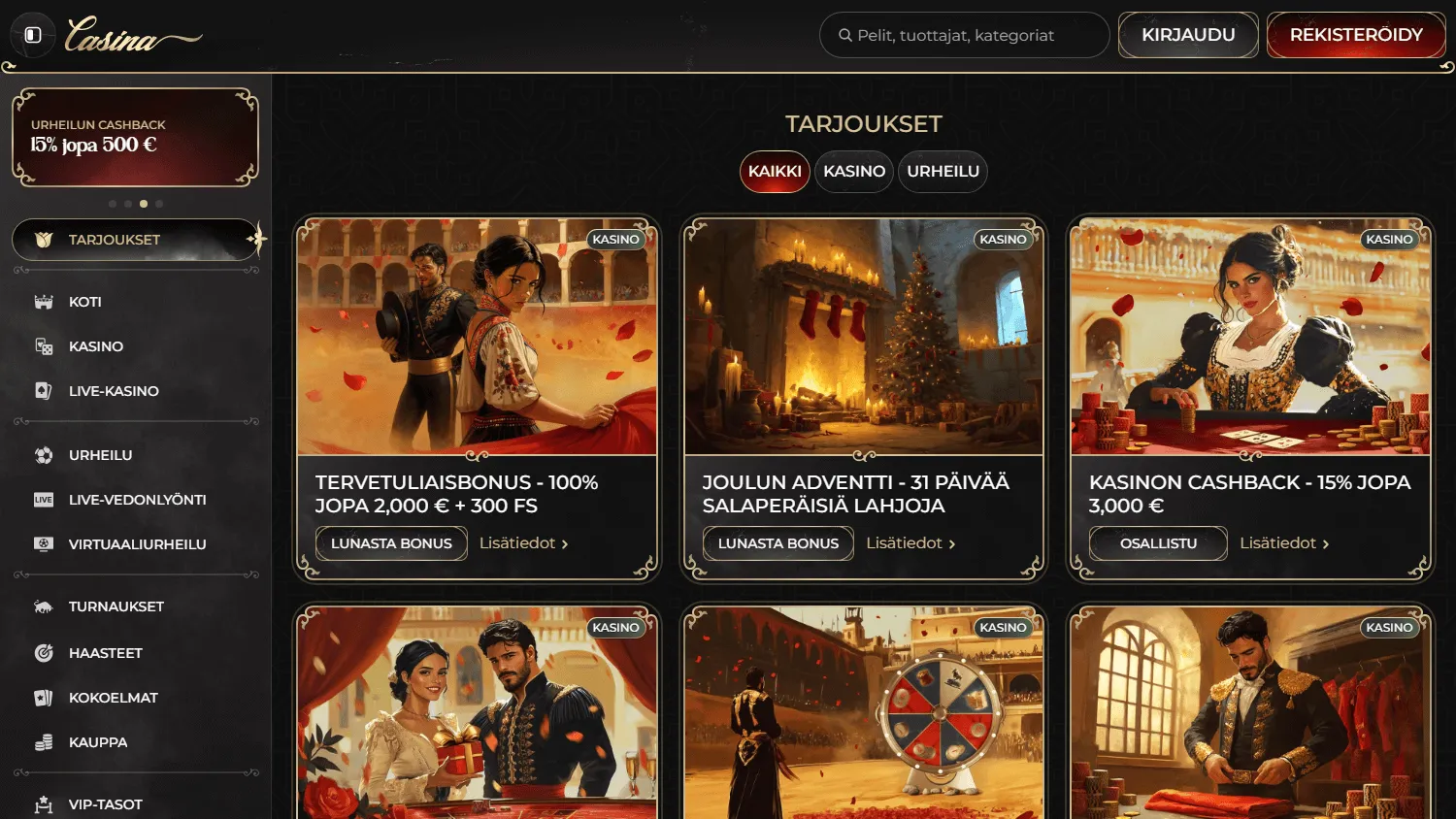 Casina Casino desktop promotions area with welcome and reload offers