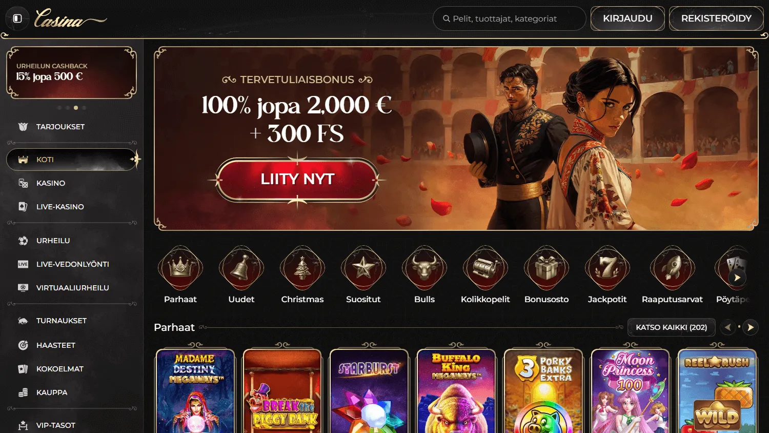 Casina Casino Australian casino and sportsbook home screen on desktop